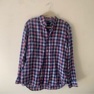 Tommy Bahama Relaxed Linen Button Down Shirt Checkered Plaid